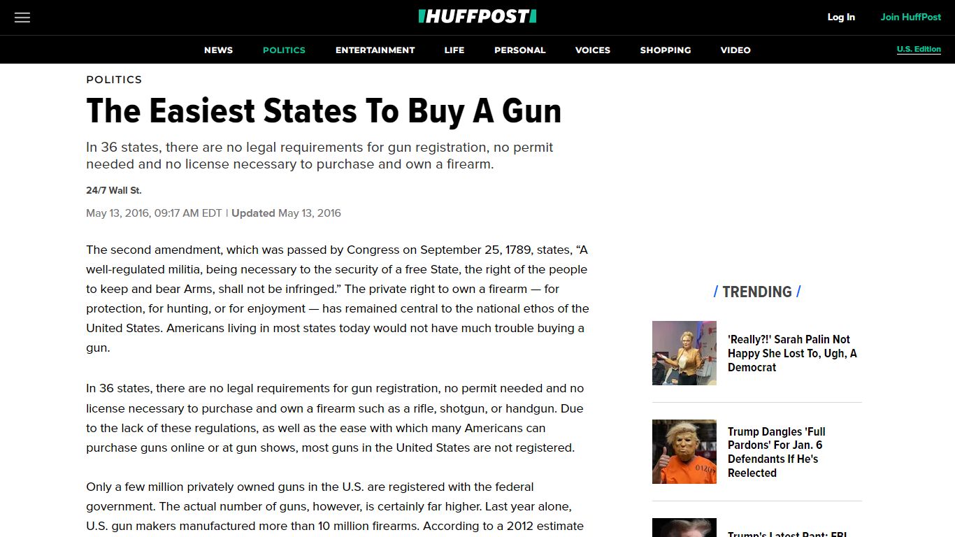 The Easiest States To Buy A Gun | HuffPost Latest News